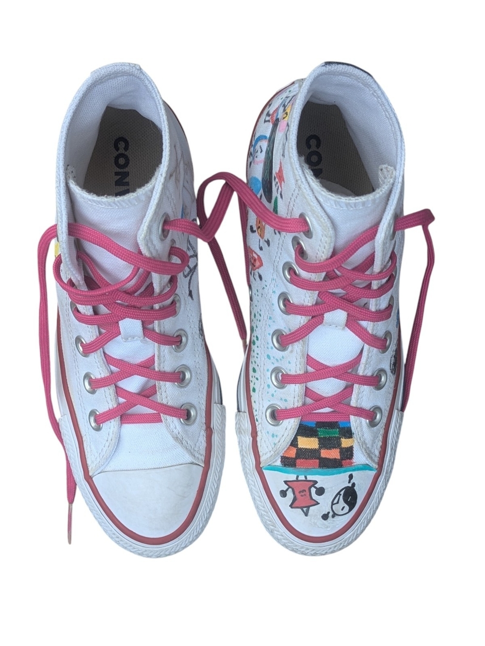 Converse All Star Women's 5.5 High-Top Sneakers White w/ Pink Laces Hand Painted - Picture 7 of 10